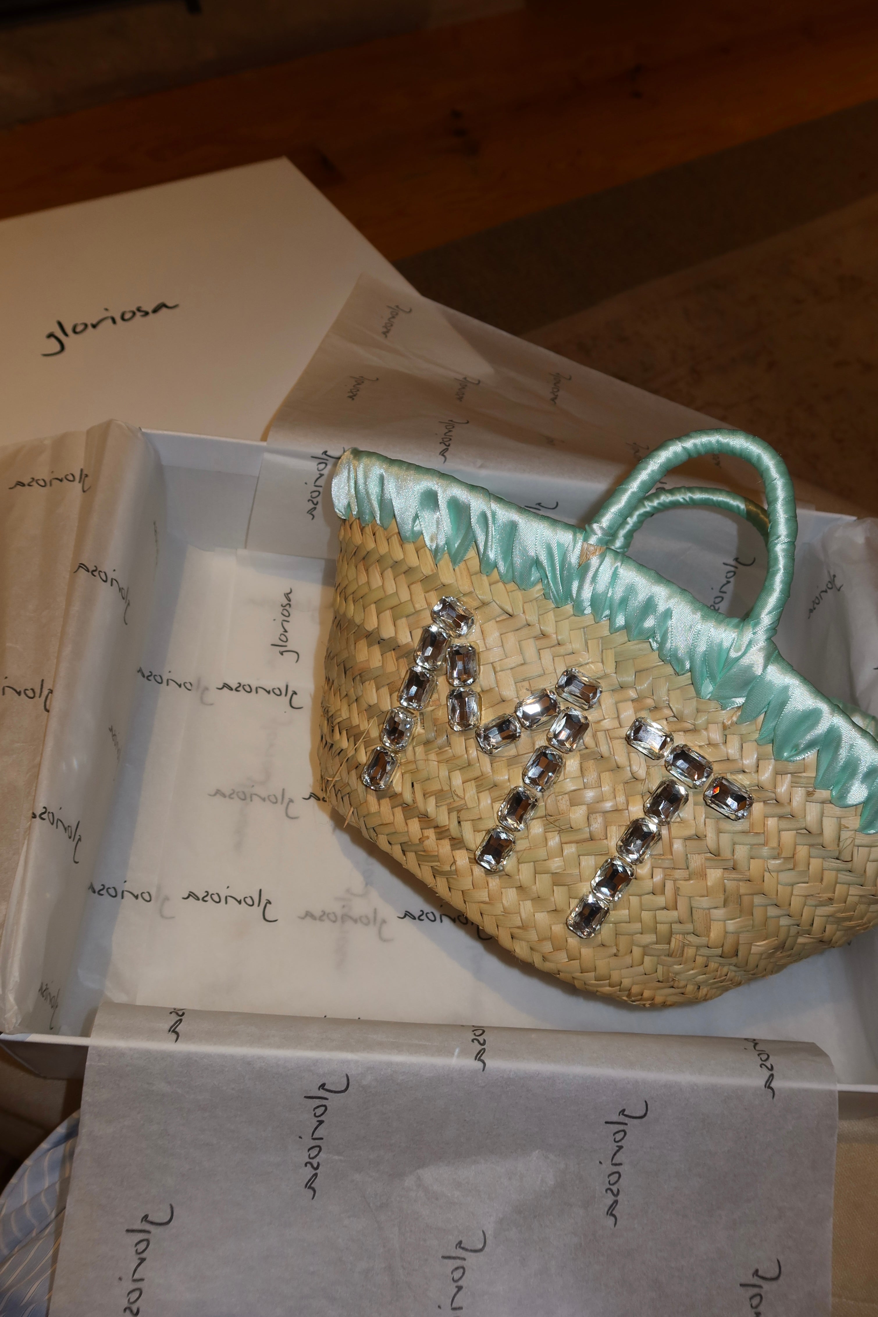 JANE BUCKET BAG W/ CRYSTALS , pastel colors