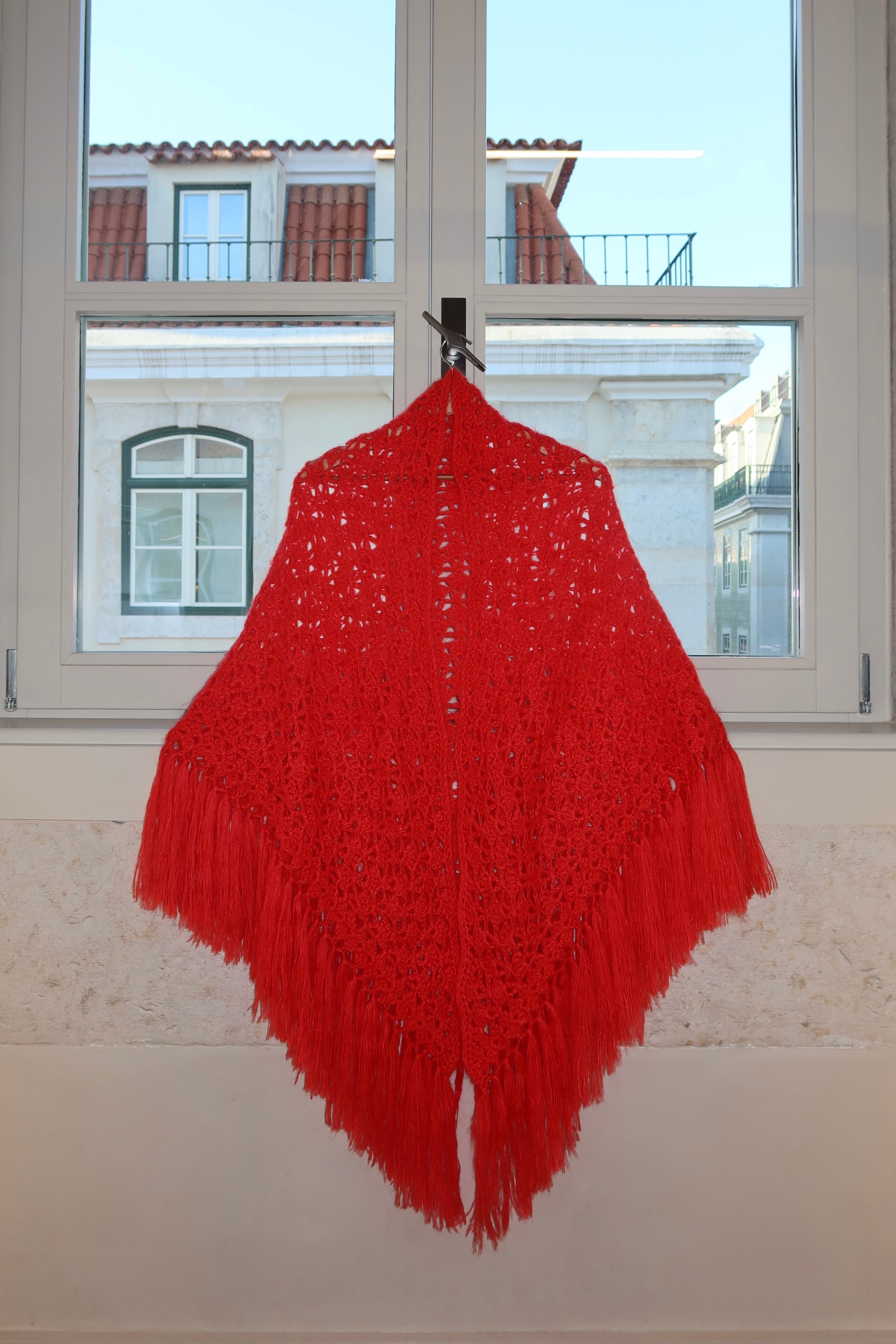 GLORIOSA MOHAIR SHAWL , bright red