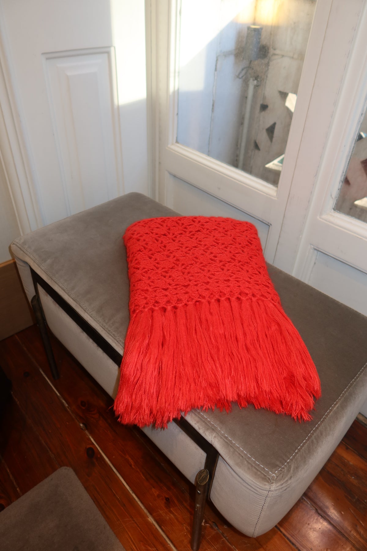 GLORIOSA MOHAIR SHAWL , bright red