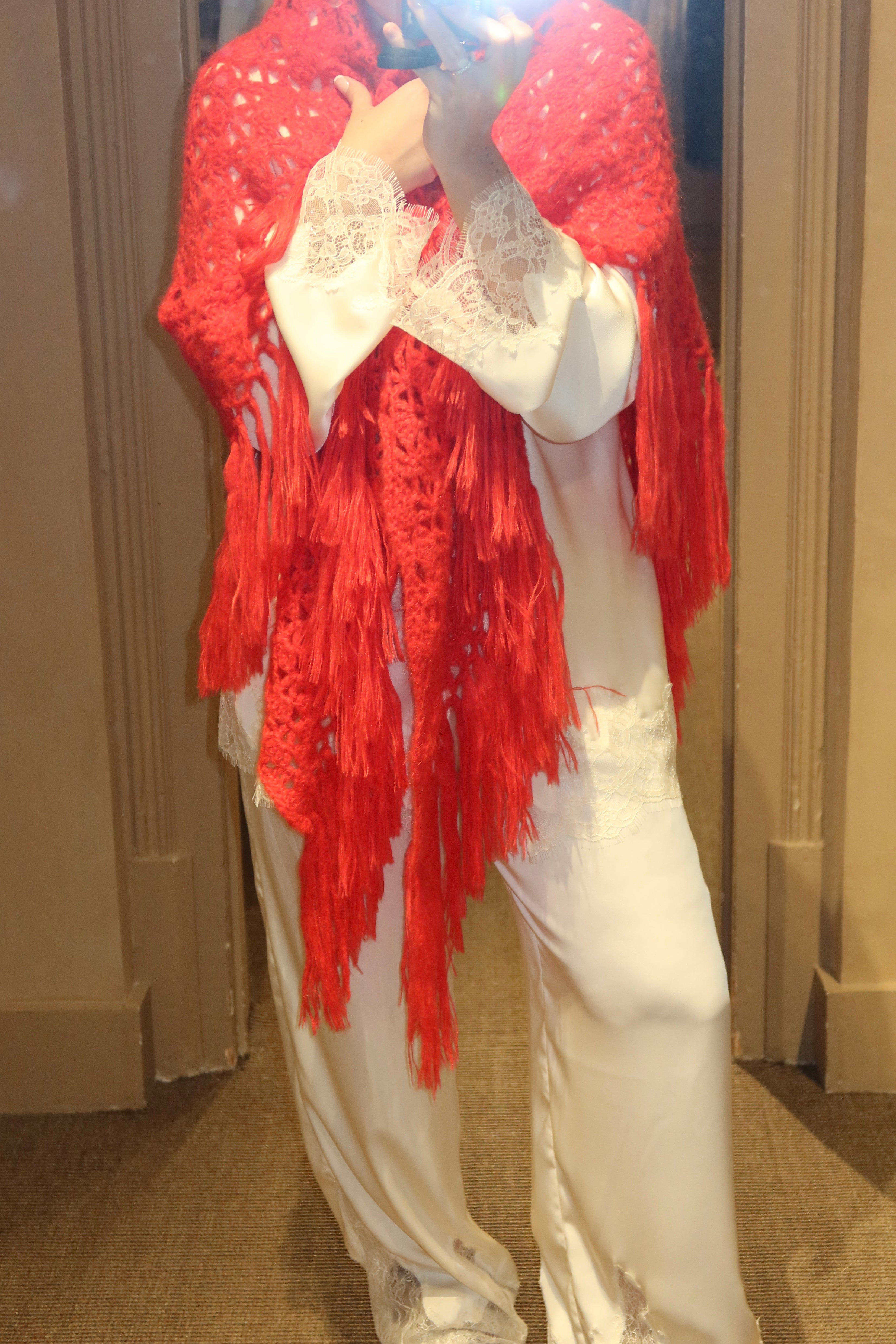 GLORIOSA MOHAIR SHAWL , bright red