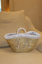 JANE BUCKET BAG W/ CRYSTALS , white