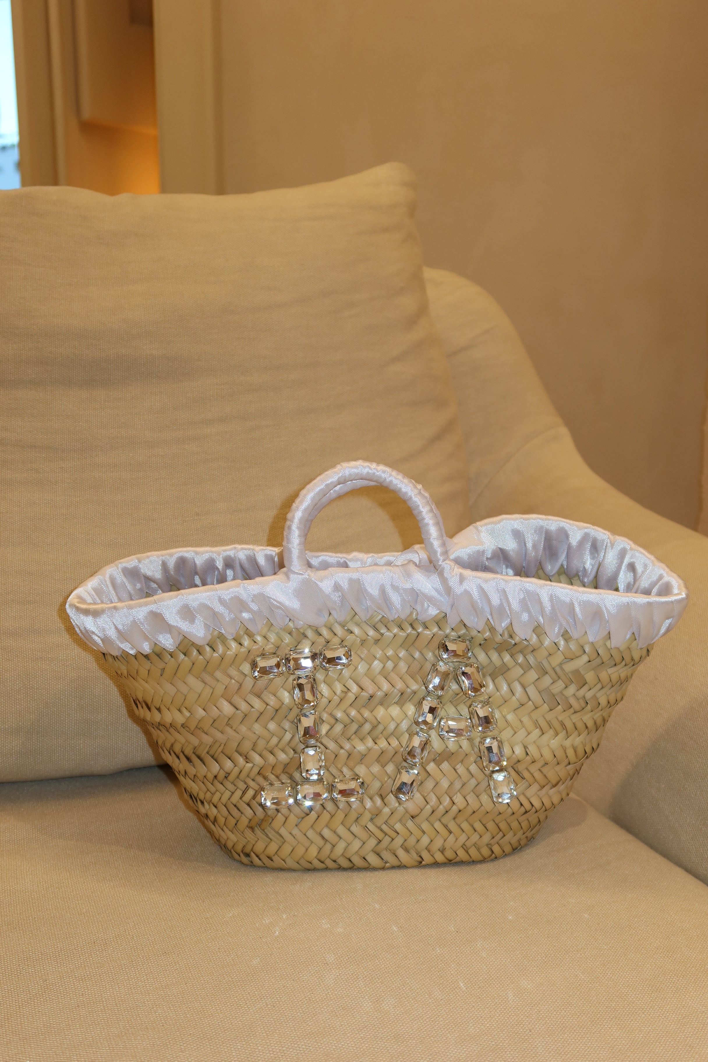 JANE BUCKET BAG W/ CRYSTALS , white