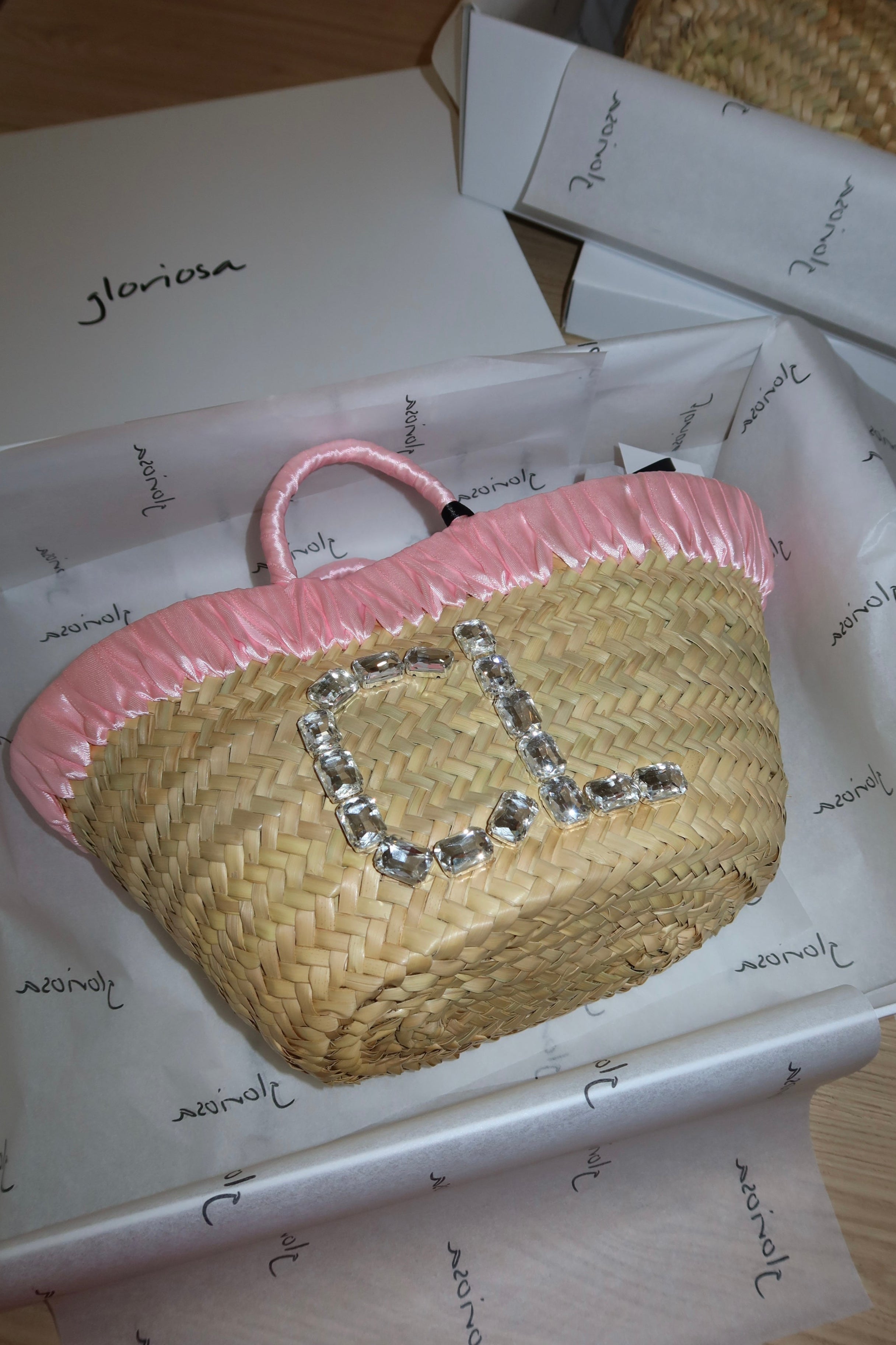 JANE BUCKET BAG W/ CRYSTALS , pastel colors